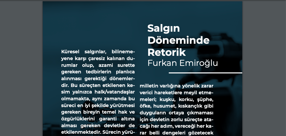 İSDAM DÜŞÜNCE DERGİSİ | SALGIN & RETORİK İLİŞKİSİ ÜZERİNE